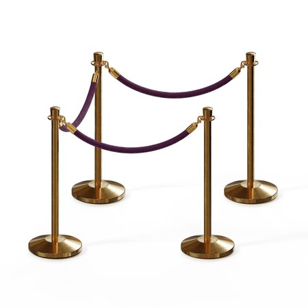 MONTOUR LINE Stanchion Post and Rope Kit Sat.Brass, 4 Crown Top 3 Purple Rope C-Kit-4-SB-CN-3-PVR-PE-PB